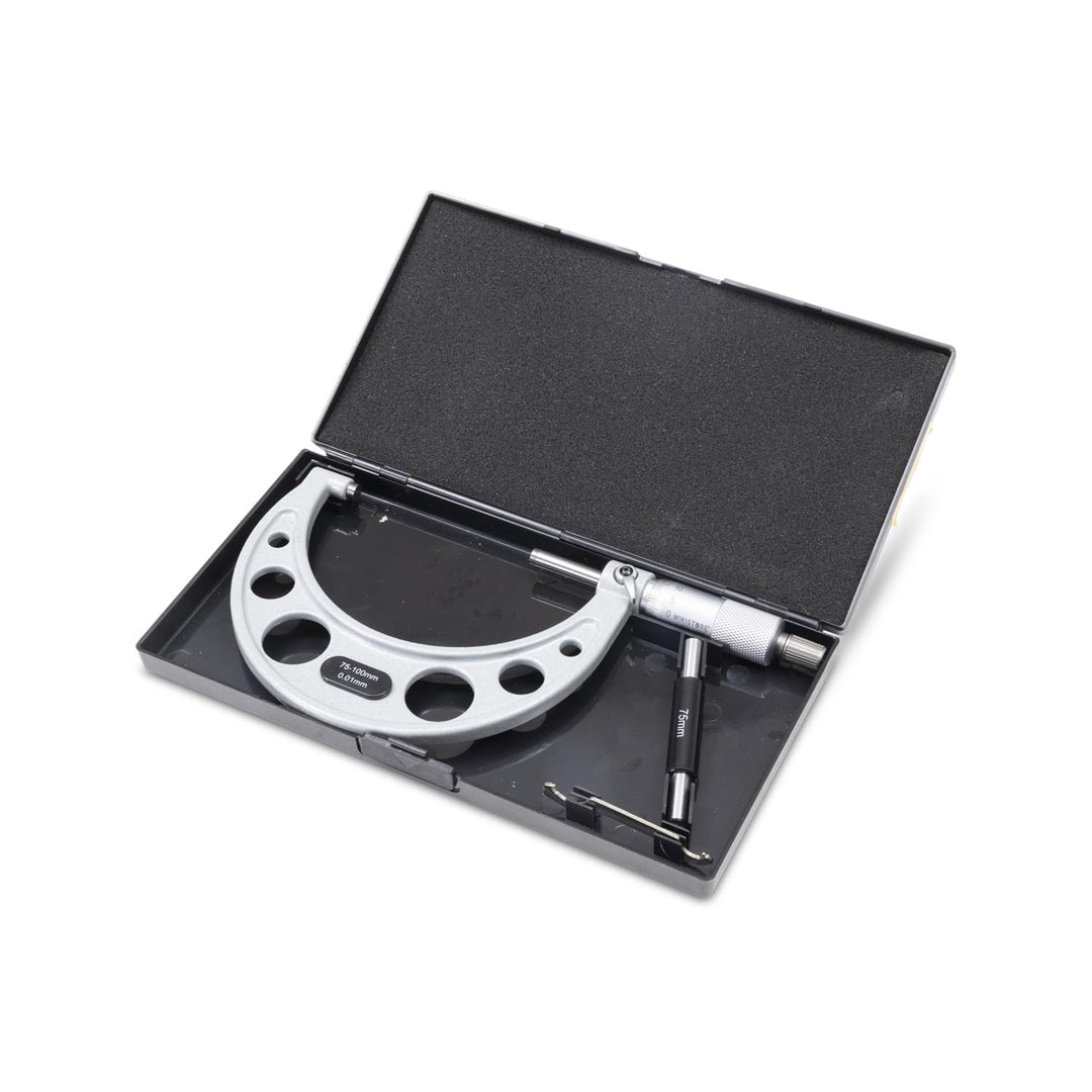 WIKISTORE PROFESSIONELLER MIKROMETER 75-100 mm, Zentesimalmikrometer, Industrielle Präzision mit Alu
