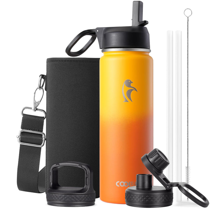 Coolflask Wasserflasche 20 oz isoliert mit Strohhalm, rostfreier Stahl Metall 3 Deckel Wasserflasche