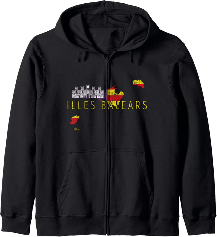 Balearen Karte und Flagge - Illes Balears Spanien Souvenir Kapuzenjacke