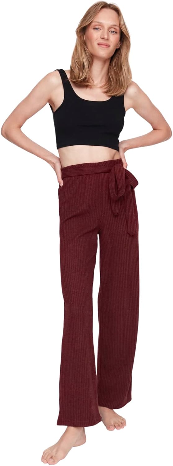 Trendyol Damen Homewear hoher Taille und weitem Bein Hose S Burgundy, S Burgundy