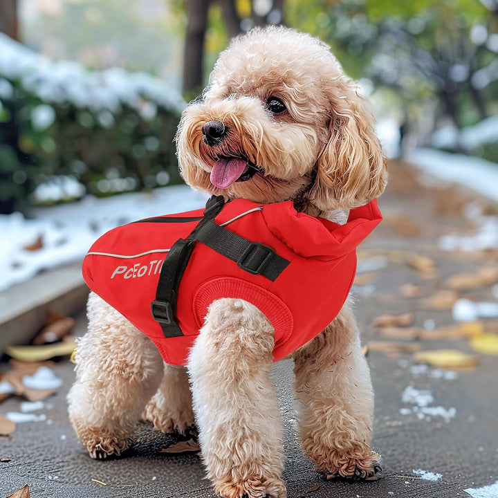 PcEoTllar Wasserdichter Hundemantel für kleine Hunde, warme reflektierende Jacke mit Geschirr für de