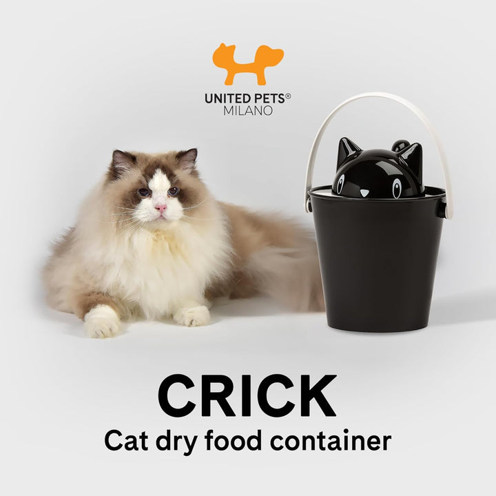 United Pets Crick Behälter für Katzenfutter, Made in Italy, Schwarz, einschliesslich Futterschaufel,