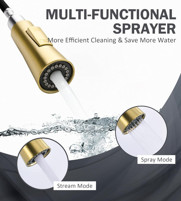 Tohlar Niederdruck Armatur Küche Gold, Küchearmatur mit Ausziehbare Brause, Niederdruck Wasserhahn K