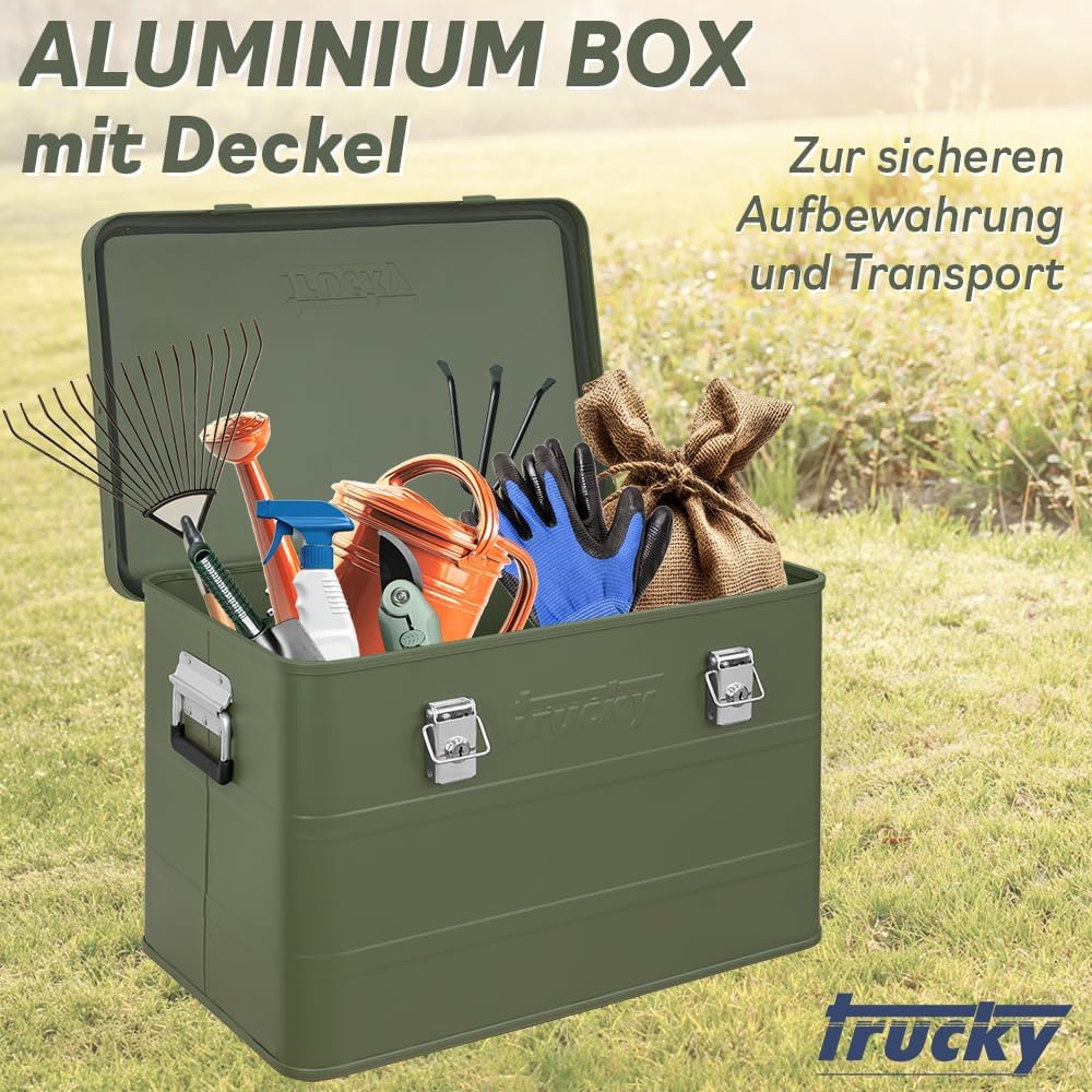 Aluminium Box mit Deckel Grün Alu Kiste Box Alukiste 65 Liter Transportbox Metallbox Alu Aufbewahrun