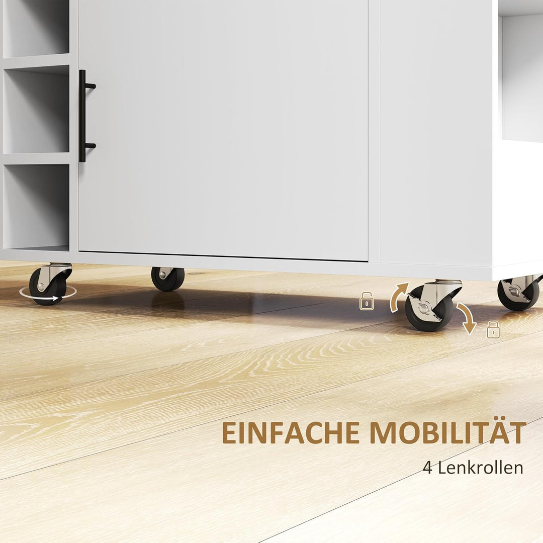 HOMCOM Küchenwagen Rollwagen mit Arbeitsplatte aus Holz, Ablagen, Weinregalen, Servierwagen, Küchens