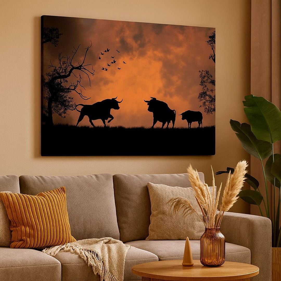 Bilder auf Leinwand 100x70cm Leinwandbild mit Rahmen Tier wütend Stier Gross Wanddeko Bild Schlafzim