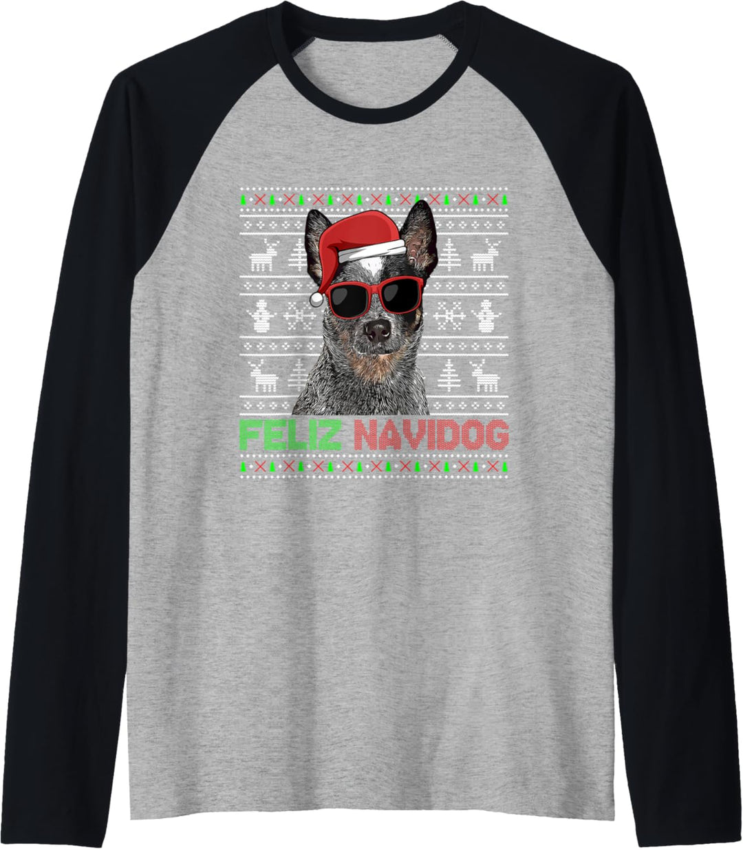 Australischer Viehhund Feliz Navidog Funny Christmas Raglan