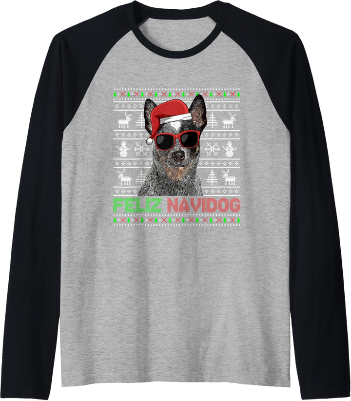 Australischer Viehhund Feliz Navidog Funny Christmas Raglan