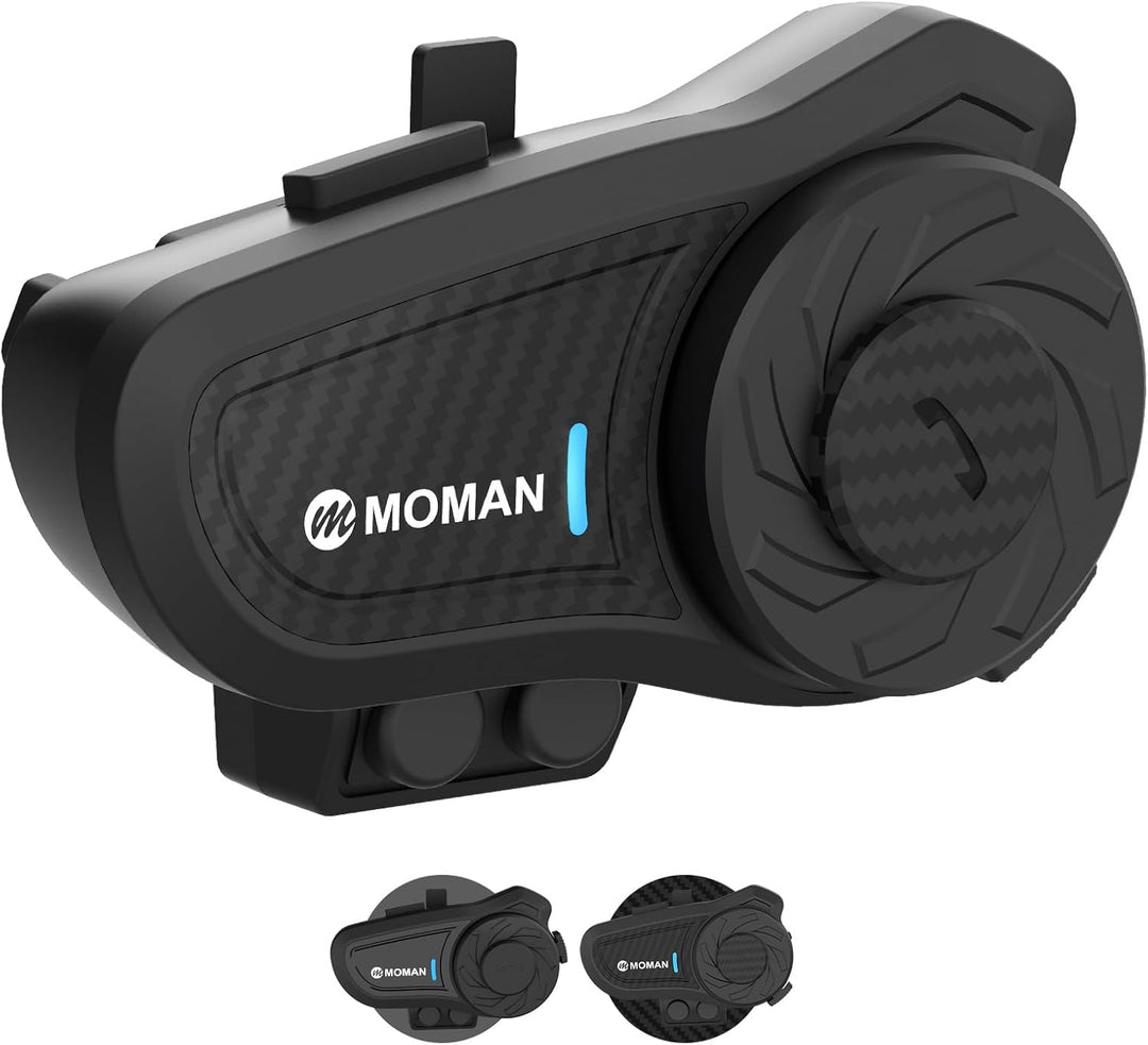 Moman Motorrad Intercom Headset, H2 Pro【1 Pack Carbonfaser】 Motorradhelm Gegensprechanlage Wireless