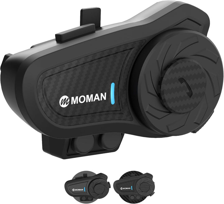Moman Motorrad Intercom Headset, H2 Pro【1 Pack Carbonfaser】 Motorradhelm Gegensprechanlage Wireless