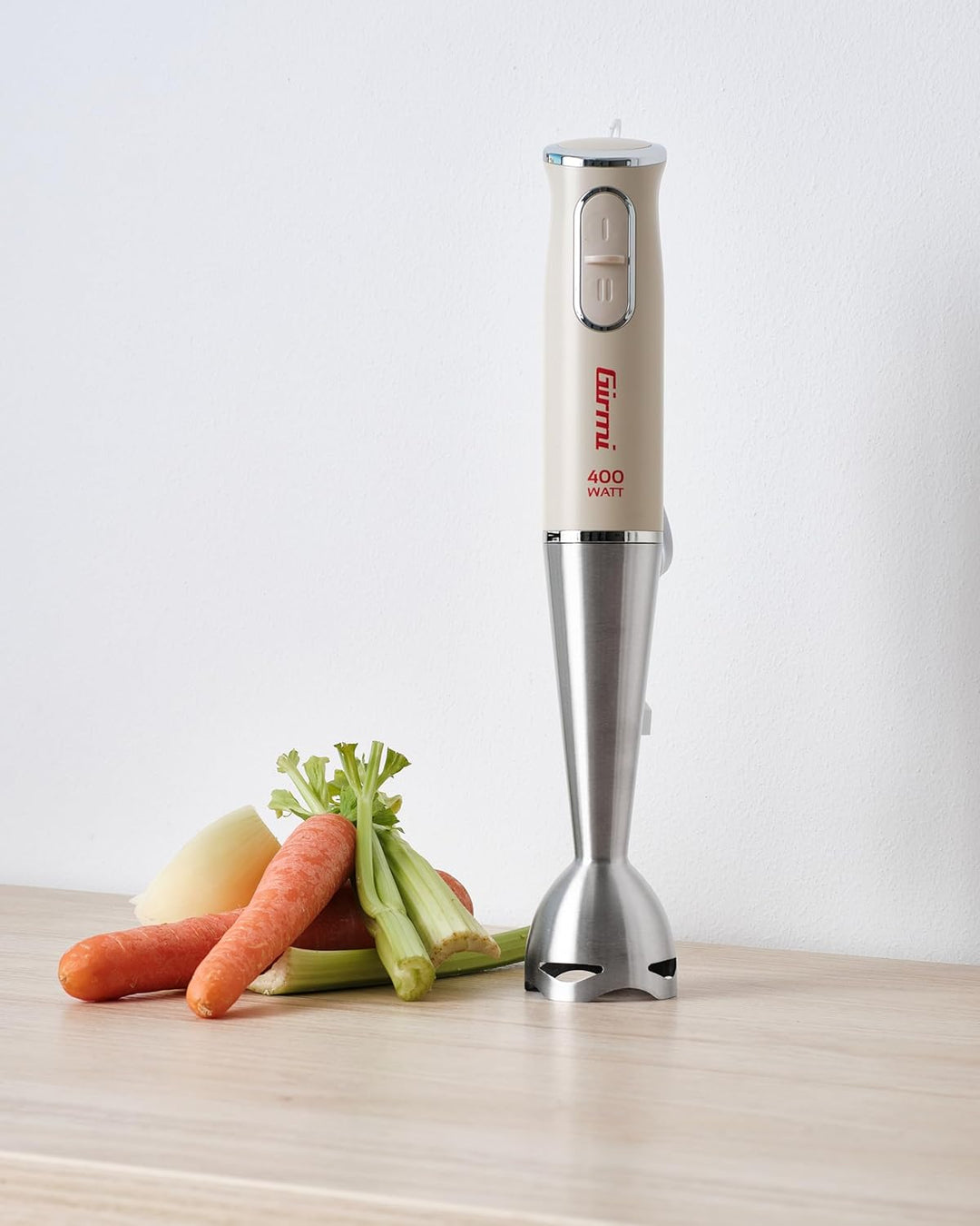 Girmi MX03 Stabmixer, 400 Watt DC, Schaft und Klingen 19 cm Edelstahl, Kreideweiss, Kreideweiß