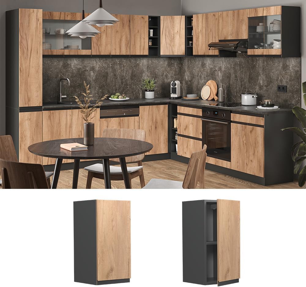 Vicco Hängeschrank R-Line, Goldkraft Eiche/Anthrazit, 30 cm J-Shape Goldkraft Eiche Hängeschrank 30