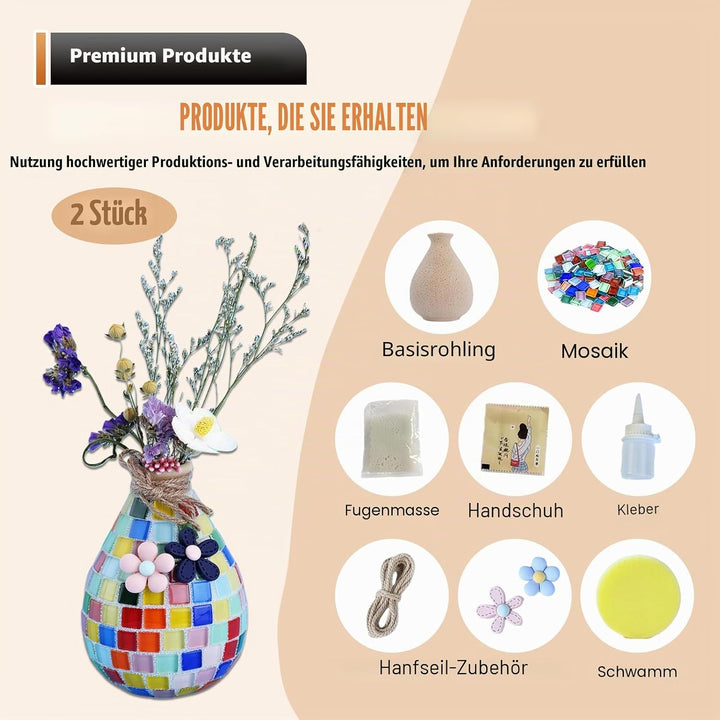 PORFOYO 2 Sets DIY Vasenmosaik Set, Mosaik Bastelset Kinder, Kreative DIY, Heimdekoration, Basteln K