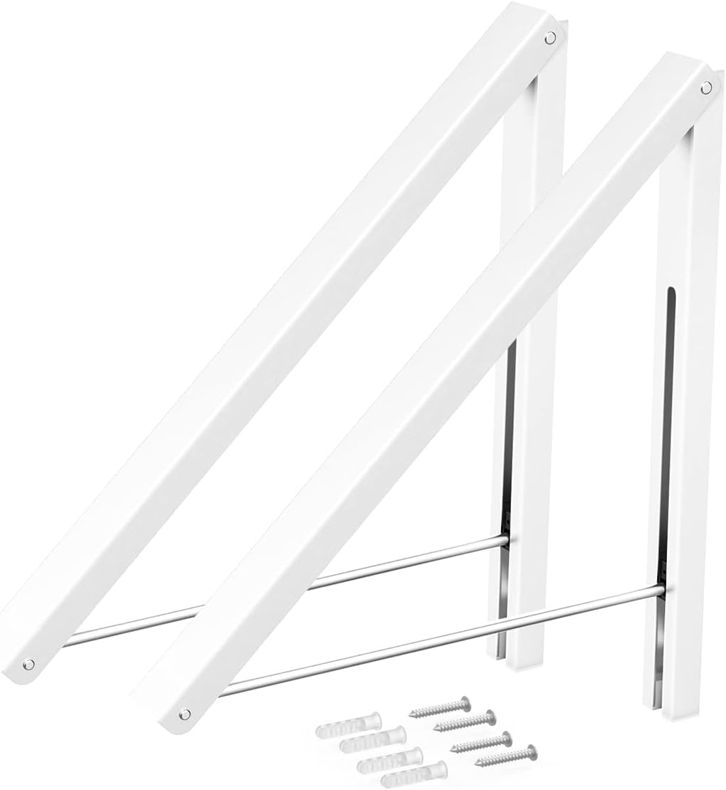Wäscheständer, Wandmontage, Kleiderbügel, zusammenklappbar, Aluminium, platzsparend, Weiss 2 White,