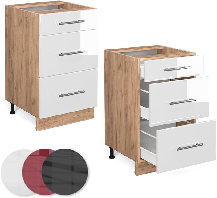 Vicco Küchenunterschrank Fame-Line, Weiss Hochglanz/Goldkraft Eiche, 50 cm ohne Arbeitsplatte Weiss