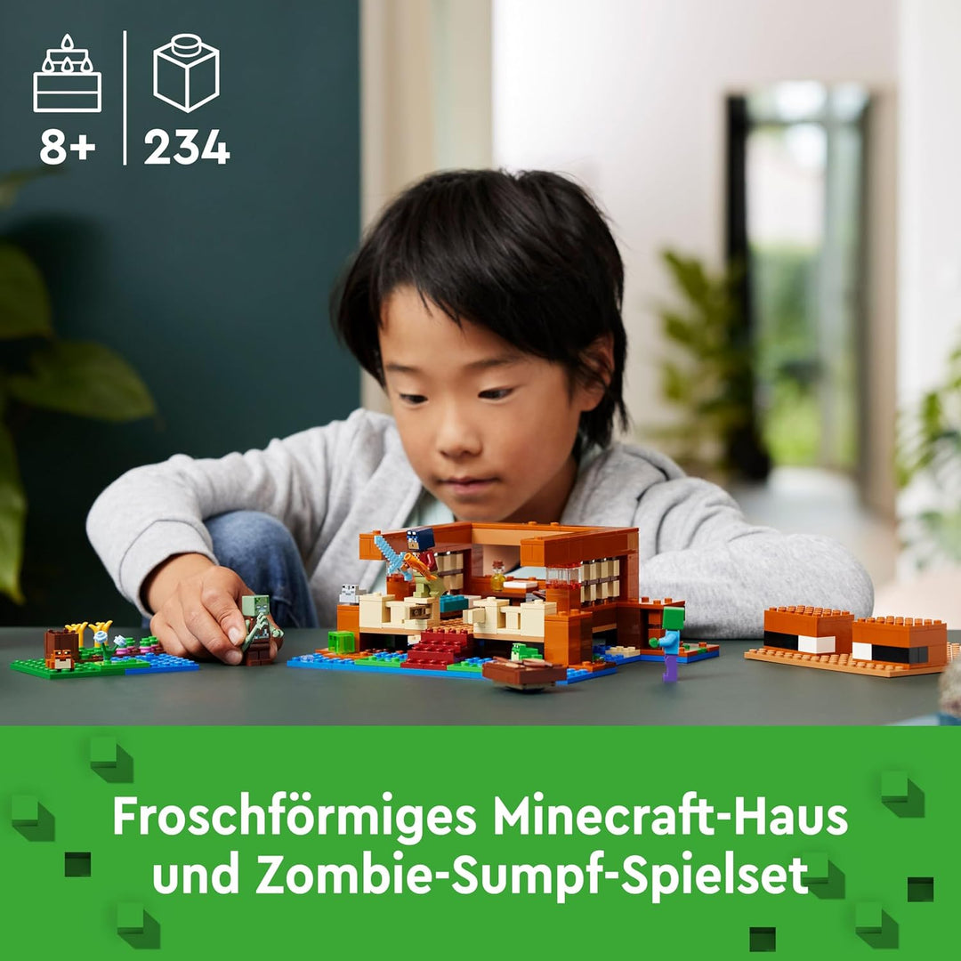 LEGO Minecraft Das Froschhaus, Spielzeug-Haus mit Figuren inkl. Zombie, Schleim und Ertrunkener, plu
