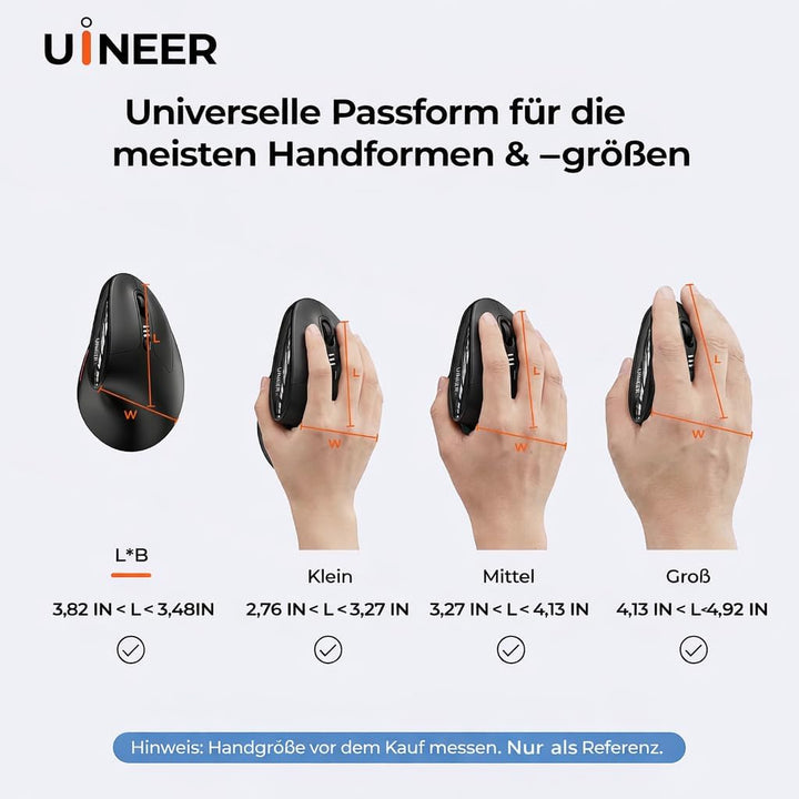 Uineer Ergonomische, kabellose vertikale Maus, dreifarbige Atemlichter, BT5.0/4.0/2.4G Bluetooth, wi