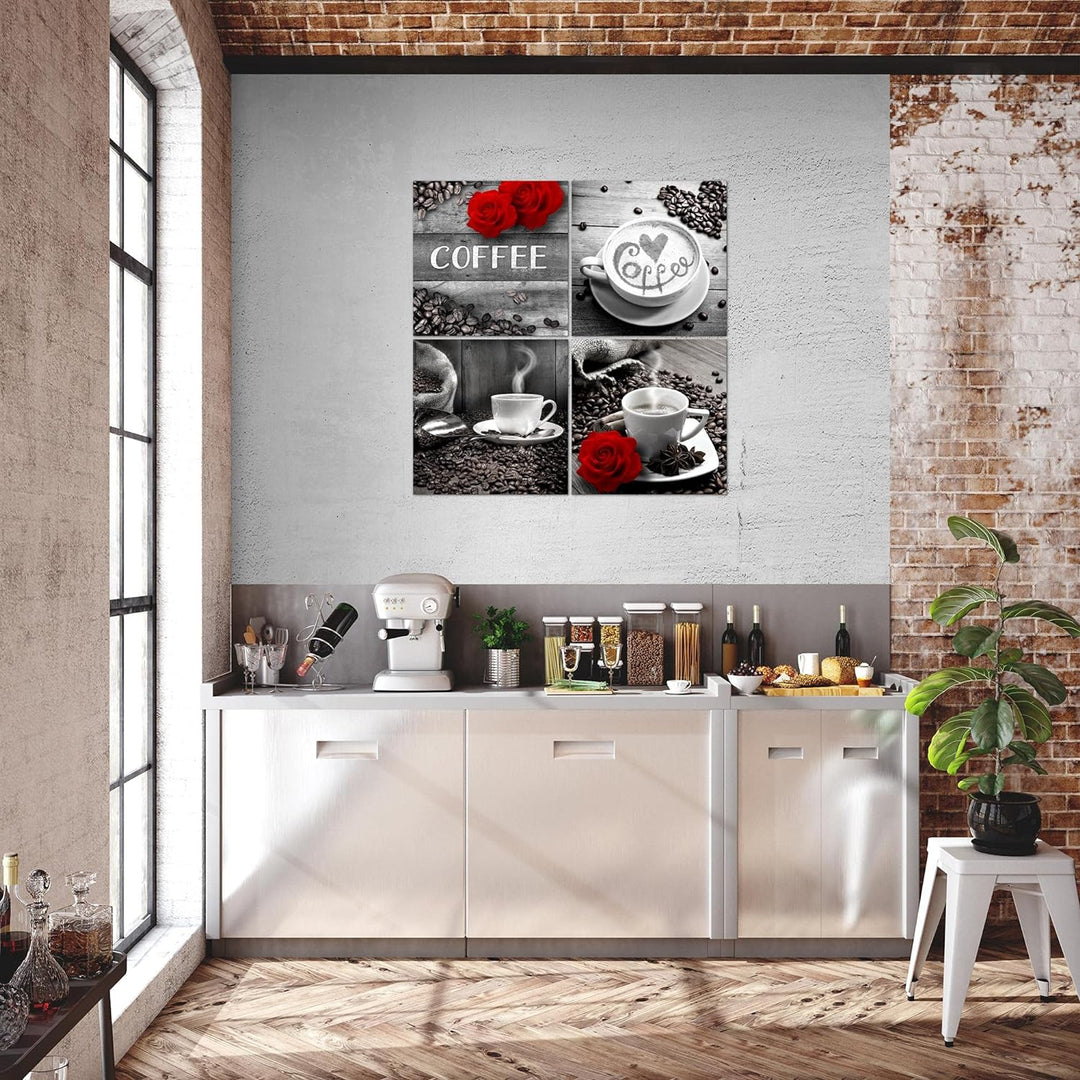 Runa Art - Bilder Kaffee Küche Wandbild auf Vlies Leinwand Esszimmer Küchenbilder 4 Teilig 80 x 80 c