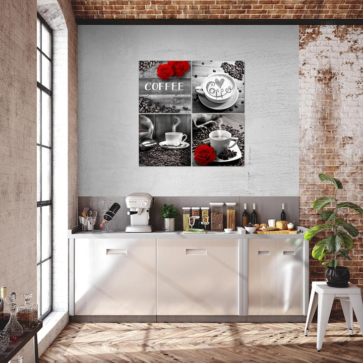 Runa Art - Bilder Kaffee Küche Wandbild auf Vlies Leinwand Esszimmer Küchenbilder 4 Teilig 80 x 80 c