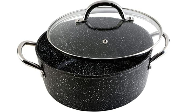 WECOOK! Granite Cazuela Alta Inducción Completa 24cm Tapa Vidrio, Aluminio Forjado 4,2 Litros, Antia
