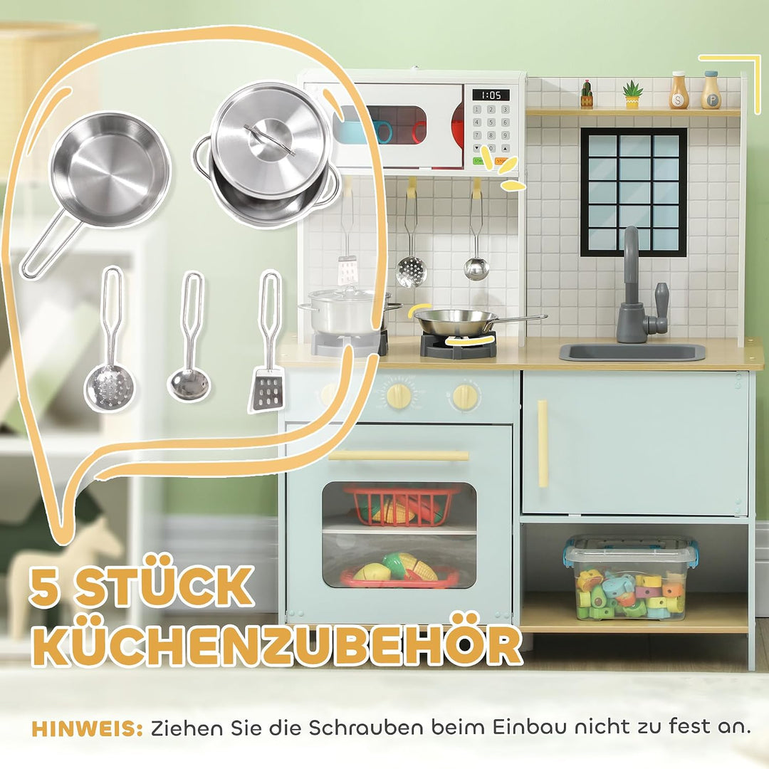 AIYAPLAY Kinderküche Spielküche mit Mikrowelle Herd Backofen ab 3+ Blau