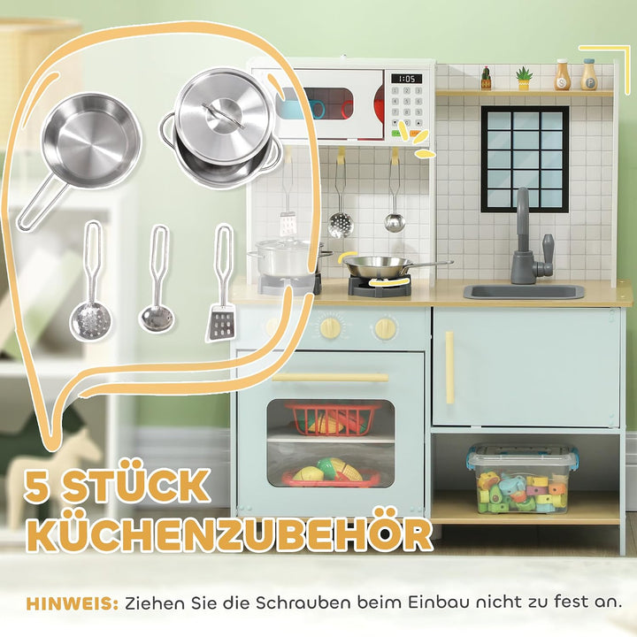 AIYAPLAY Kinderküche Spielküche mit Mikrowelle Herd Backofen ab 3+ Blau
