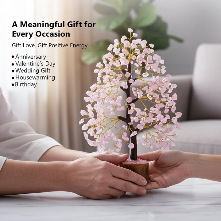 Crocon Rose Quartz Gemstone Tree Feng Shui Figurine Money Bonsai Good Luck Chakra Balancing Reiki He