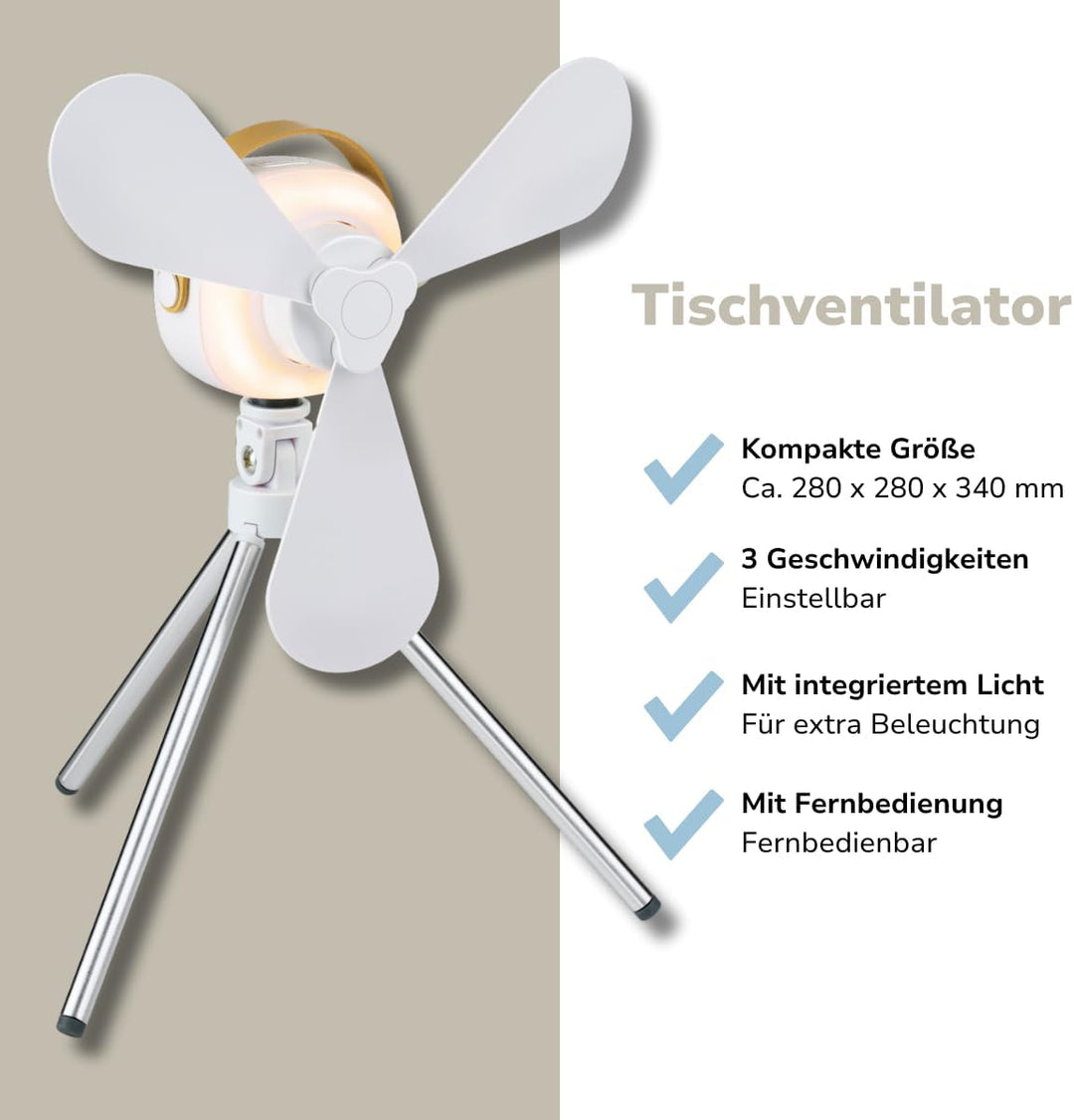 Tischventilator Ventilator USB-C Wiederaufladbar - Leiser Ventilator mit Nachtlicht und Fernbedienun