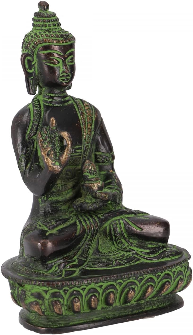 GURU SHOP Buddha Statue aus Messing Amoghasiddhi Buddha 14 cm - Modell 13, Grün, Buddhas, Modell 13