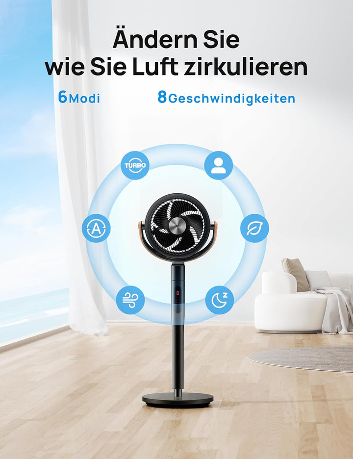 Dreo 25dB leiser Smart Standventilator, 120°+105°Omni-direktional oszillierend Ventilator mit Fernbe