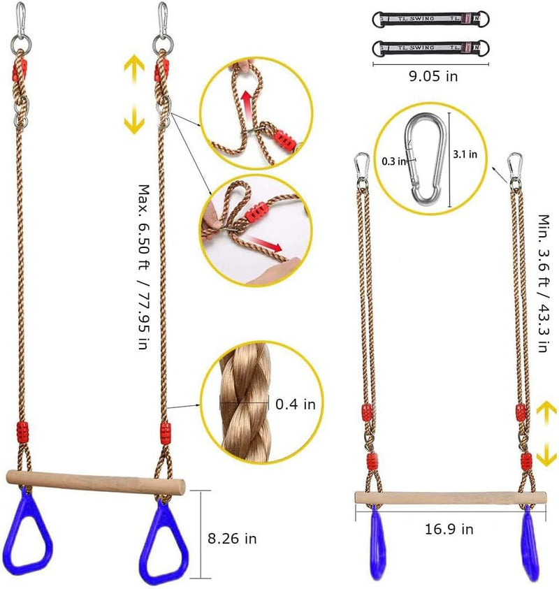 Multifunktions Kinderholz Trapeze Schaukel mit Kunststoffringen Turnringe Ringe zum Aufhängen belast