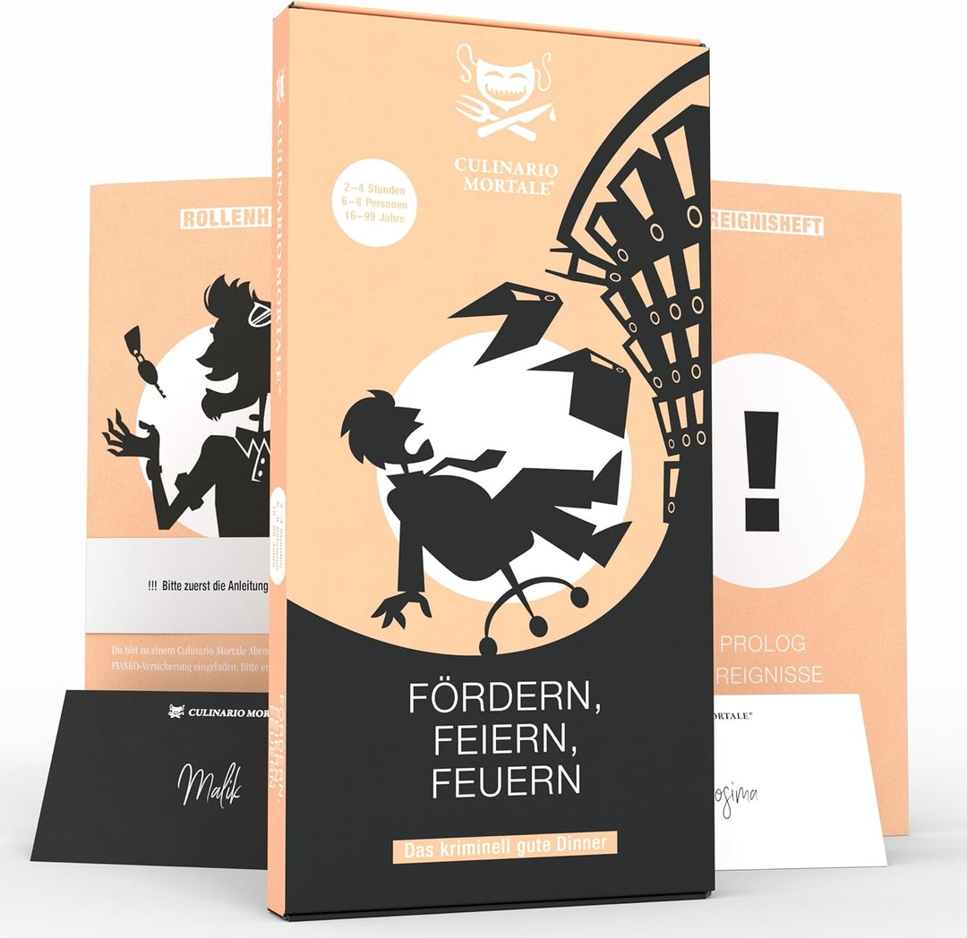CULINARIO MORTALE® – Fördern, feiern, feuern - Krimidinner für Zuhause für 6 bis 8 Personen - unterh