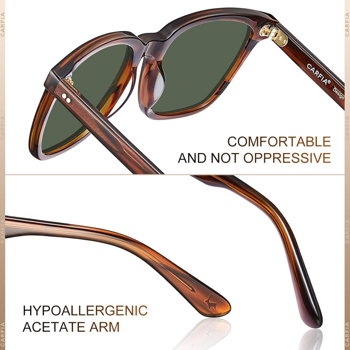 CARFIA Polarisierte Herren Sonnenbrille mit Rechteckig Acetatrahmen, 100% UV-Schutz Sportliche Sonne