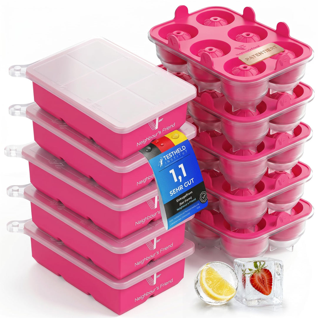 Neighbour’s Friend® Pinkes XXL Eiswürfel & Eiskugelform Set – 30 grosse 5cm Eiswürfel & 30 Eiskugeln