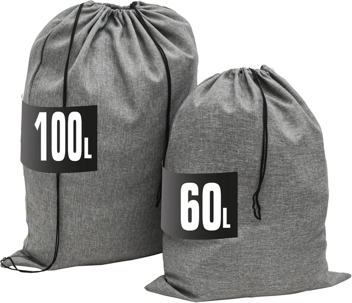 DuneDesign Leinen Look: 100l Wäschesack Gross XXL + 60l Wäschesammler Reise - Wäschesack für Schmutz