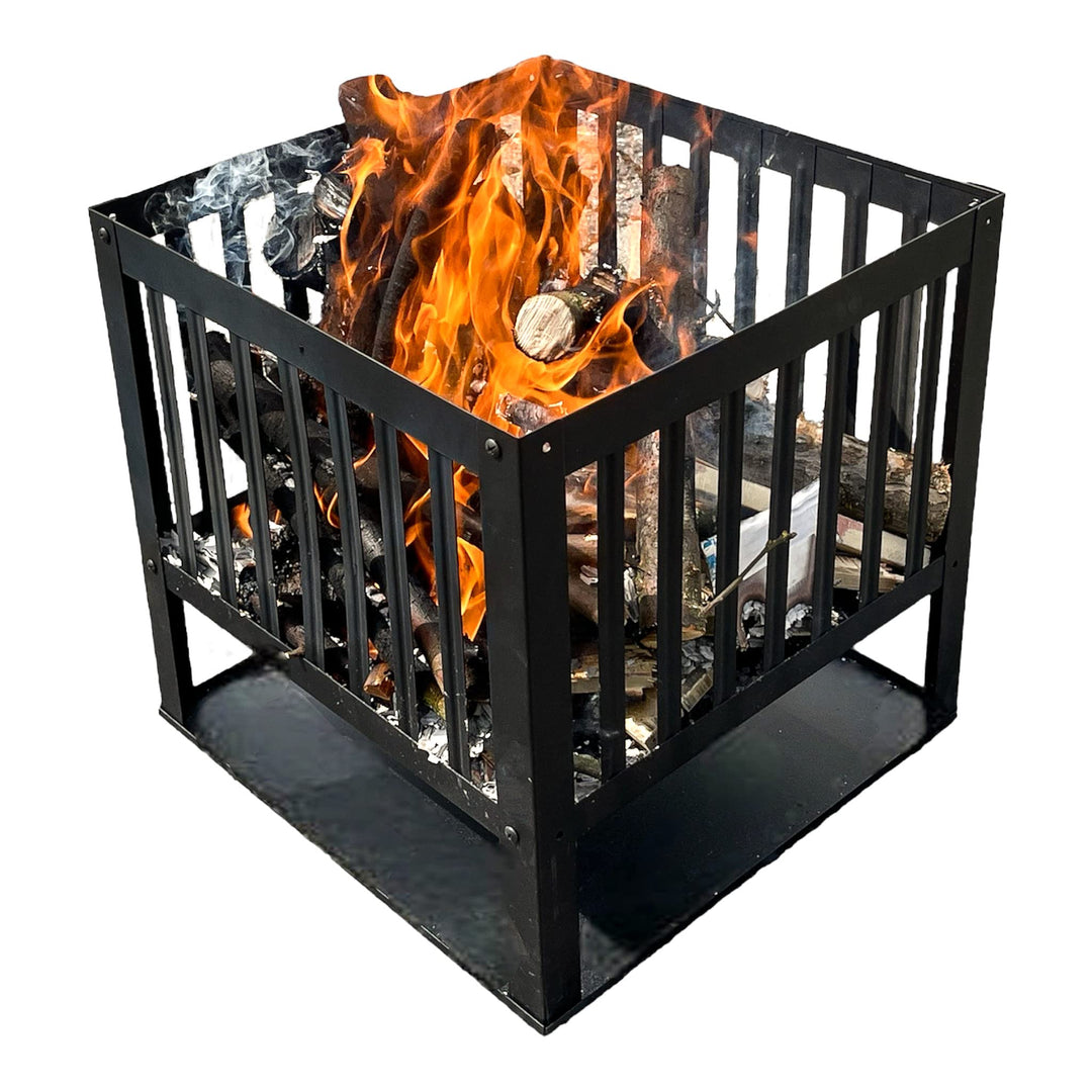 Feuerkorb 40cm Schwarz mit Bodenschutz - Robuste Feuerschale für Garten und Terrasse - Inklusive Sch