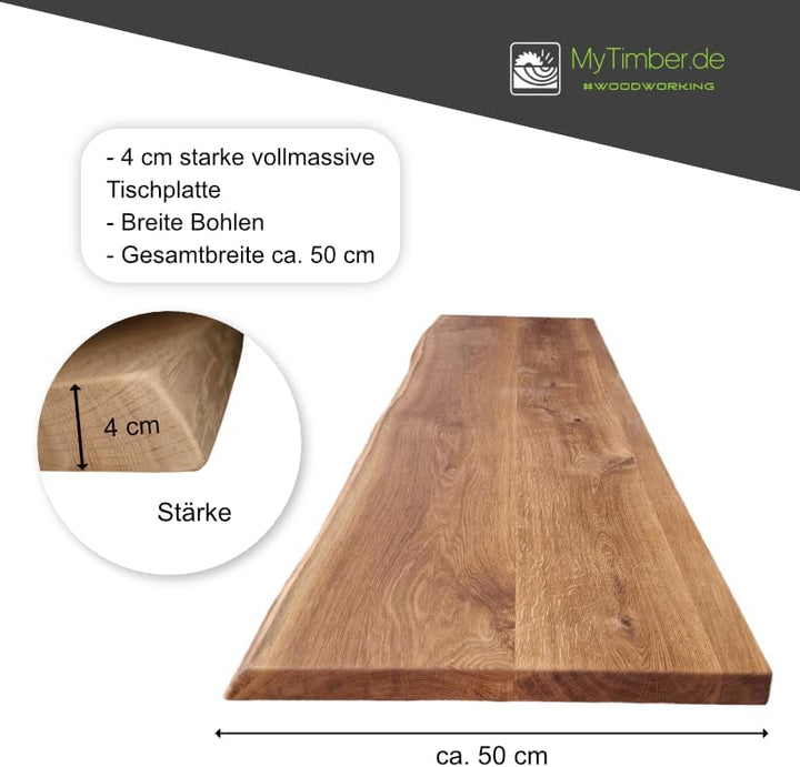 MyTimber® Waschtischplatte aus Eiche Massivholz | 4cm Starke Eichenbohlen | Ideal für Aufsatzwaschbe