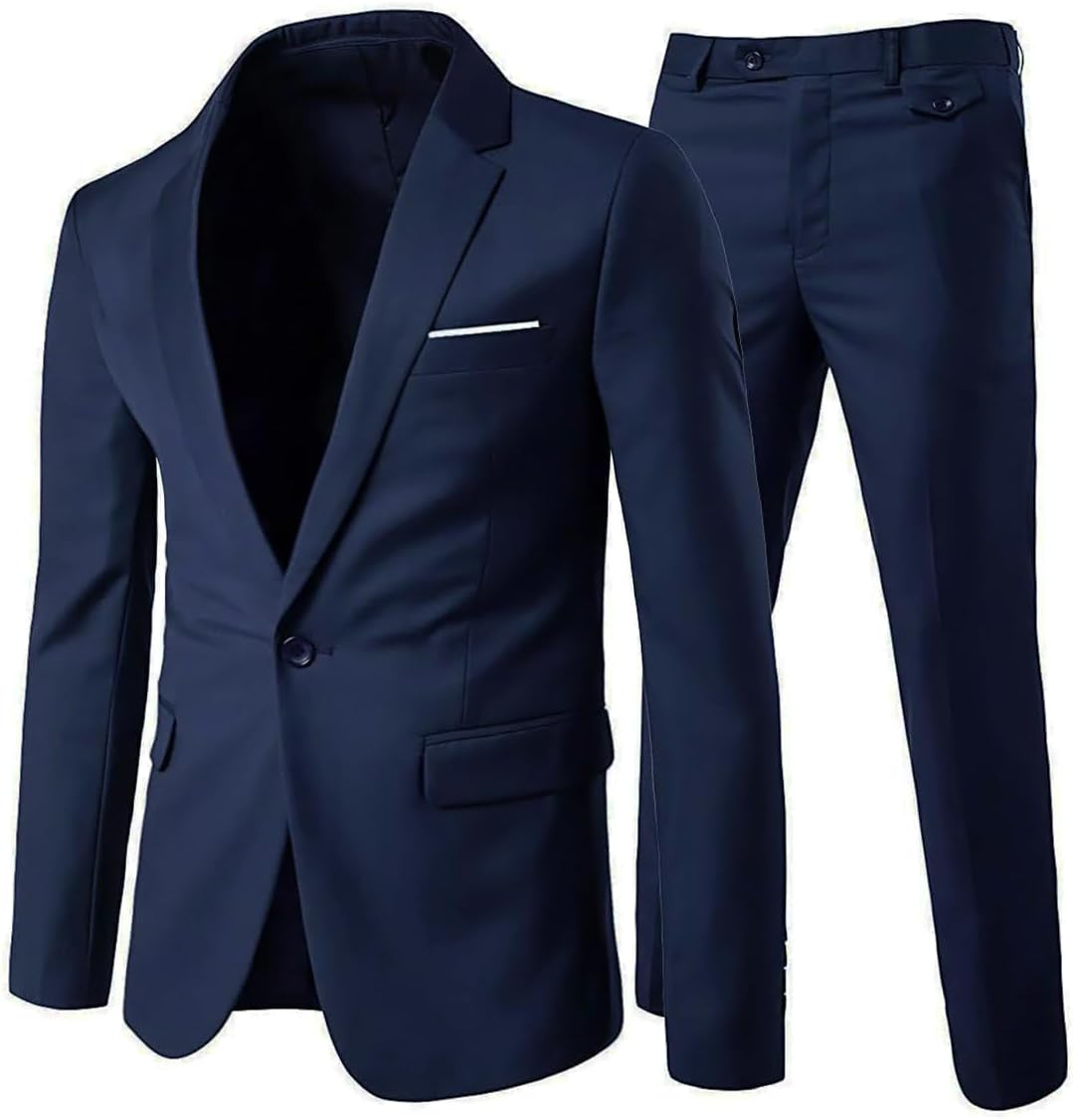 Allthemen Herrenanzug 2 Teilig Slim Fit Anzüge Business Hochzeitanzug für Männer XS Dunkelblau, XS D