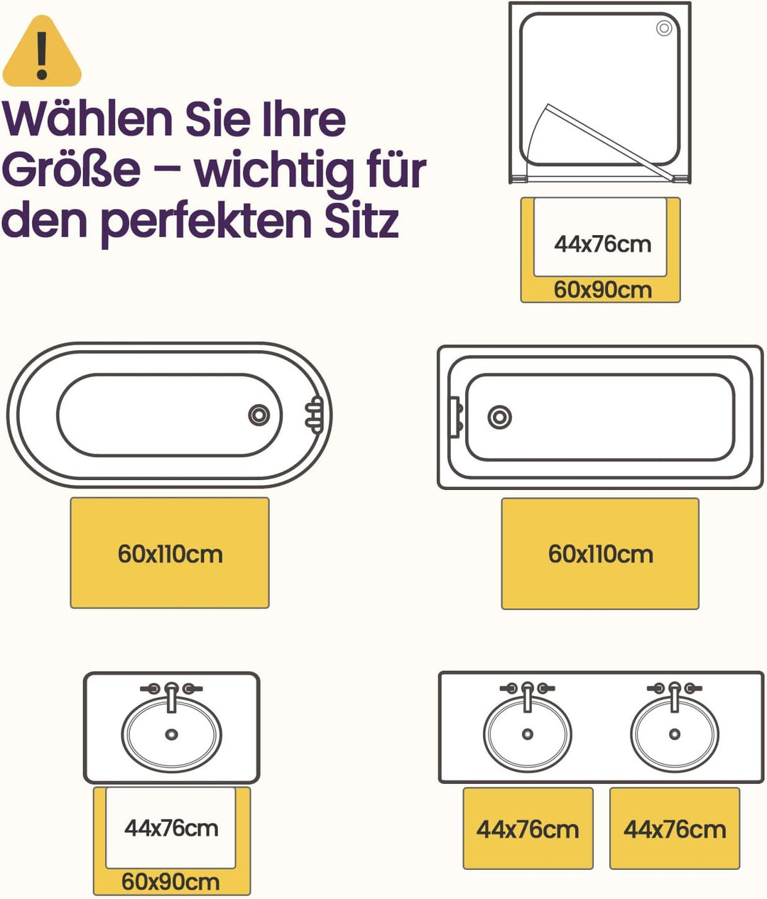 DEXI Badematte rutschfest 60 x 90 cm, waschbar Badezimmerteppich weich Badteppich Mikrofaser Saugfäh
