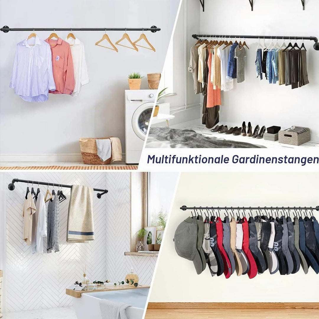 Gardinenstange Innenlauf 2-Läufig Industrieller Stil, 73-340cm Gardinenstange Verstellbare mit Flans