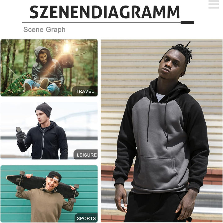 MANLUODANNI Herren Raglan Hoodie, Kapuzenpullover Herren Schlichter Vintage Pullover mit Kapuze Casu