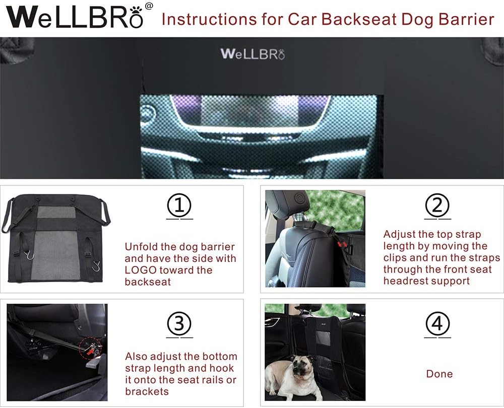 Wellbro Hunde Auto Rücksitz Barriere Gepolstert und Langlebig Nylon Netz Haustier Barriere Fahrzeug
