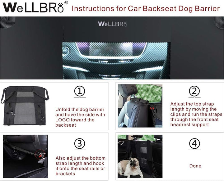 Wellbro Hunde Auto Rücksitz Barriere Gepolstert und Langlebig Nylon Netz Haustier Barriere Fahrzeug