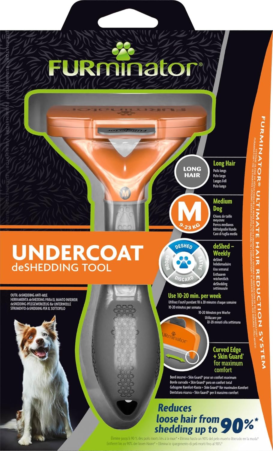 FURminator deShedding-Tool Hund Grösse M Langhaar - Hundebürste für mittelgrosse Hunde zur Entfernun