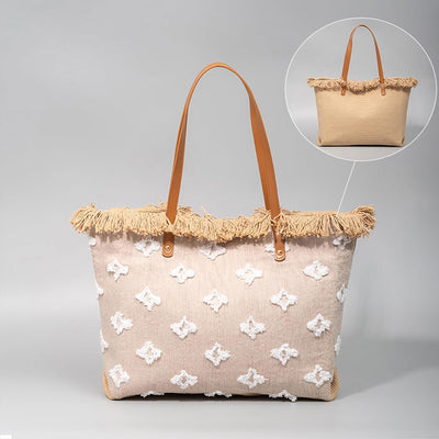 CORIOS Damen Canvas Handtasche Böhmische Tote Beutel Sommer Strand Tasche Quasten Schultertasche Gro