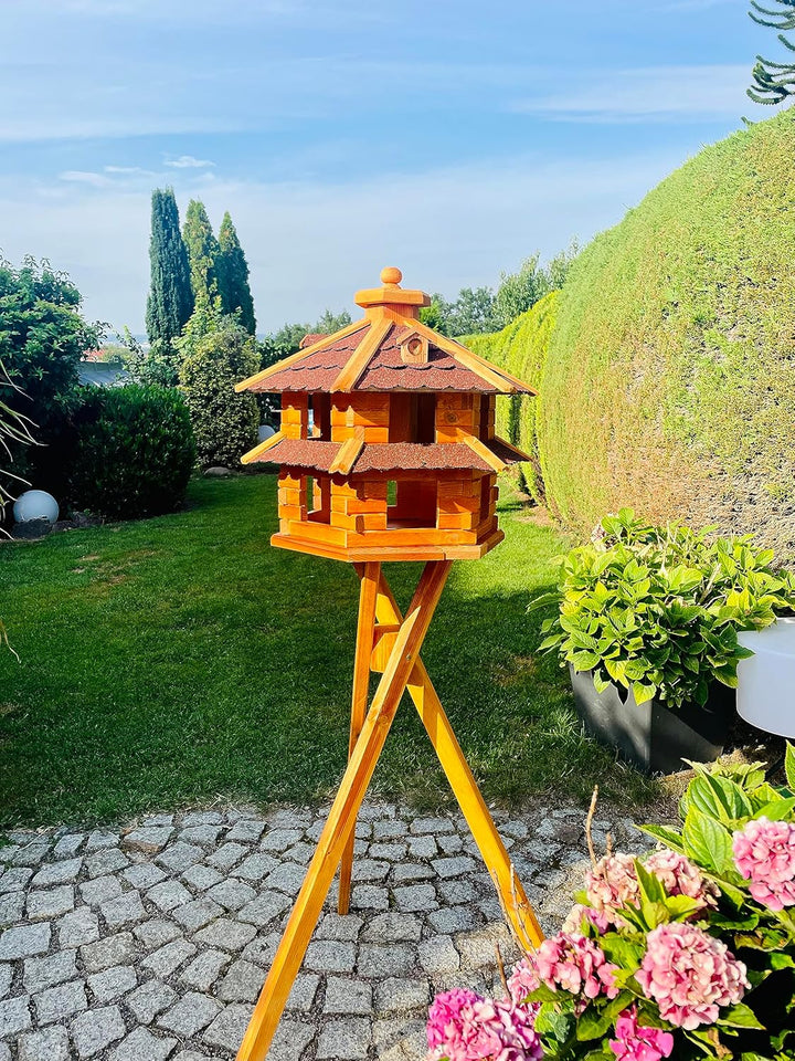 Vogelvilla wetterfest von L bis XL Futterhaus Vogelhaus mit oder ohne Ständer in Braun mit Rot, Grün