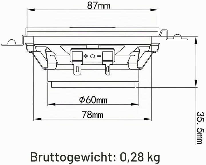 KIT-Set FÜR Alpine SXE-0825S 2 2-Wege-Koaxiallautsprecher, 8,7 cm, 87 mm, 3,5 Zoll Durchmesser, 20 W