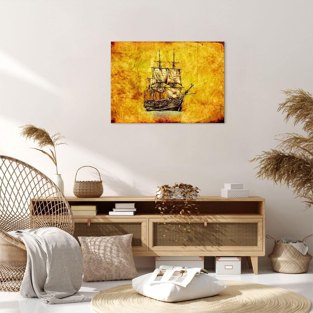 Bilder auf Leinwand Piratenschiff Ozean Schatz Leinwandbild 70x50cm Wandbilder Dekoration Wohnzimmer