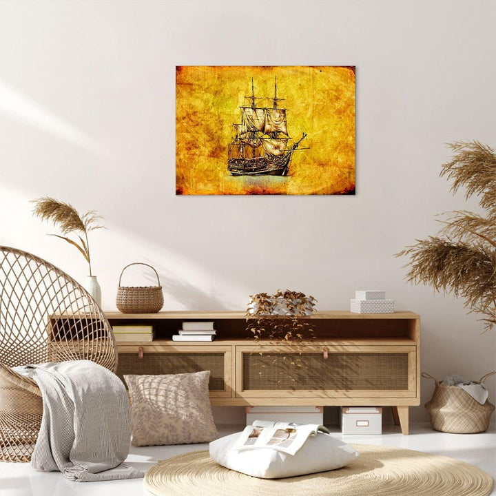 Bilder auf Leinwand Piratenschiff Ozean Schatz Leinwandbild 70x50cm Wandbilder Dekoration Wohnzimmer