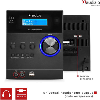 Audizio Metz DAB Radio mit CD, Bluetooth, MP3 Player, Fernbedienung, UKW, Aux Eingang, Radio Wecker,